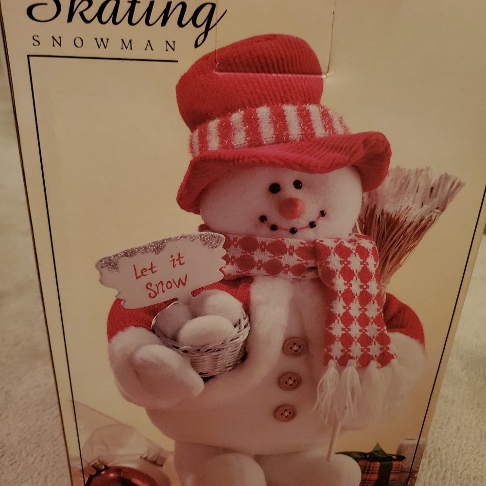 New Fabric Skating Snowman, 12" x 5", in box, without tags